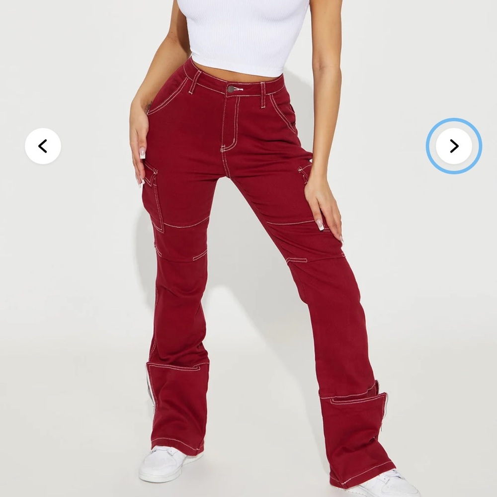 Fashion Nova Maroon Cargo Stitch Detail Pants
